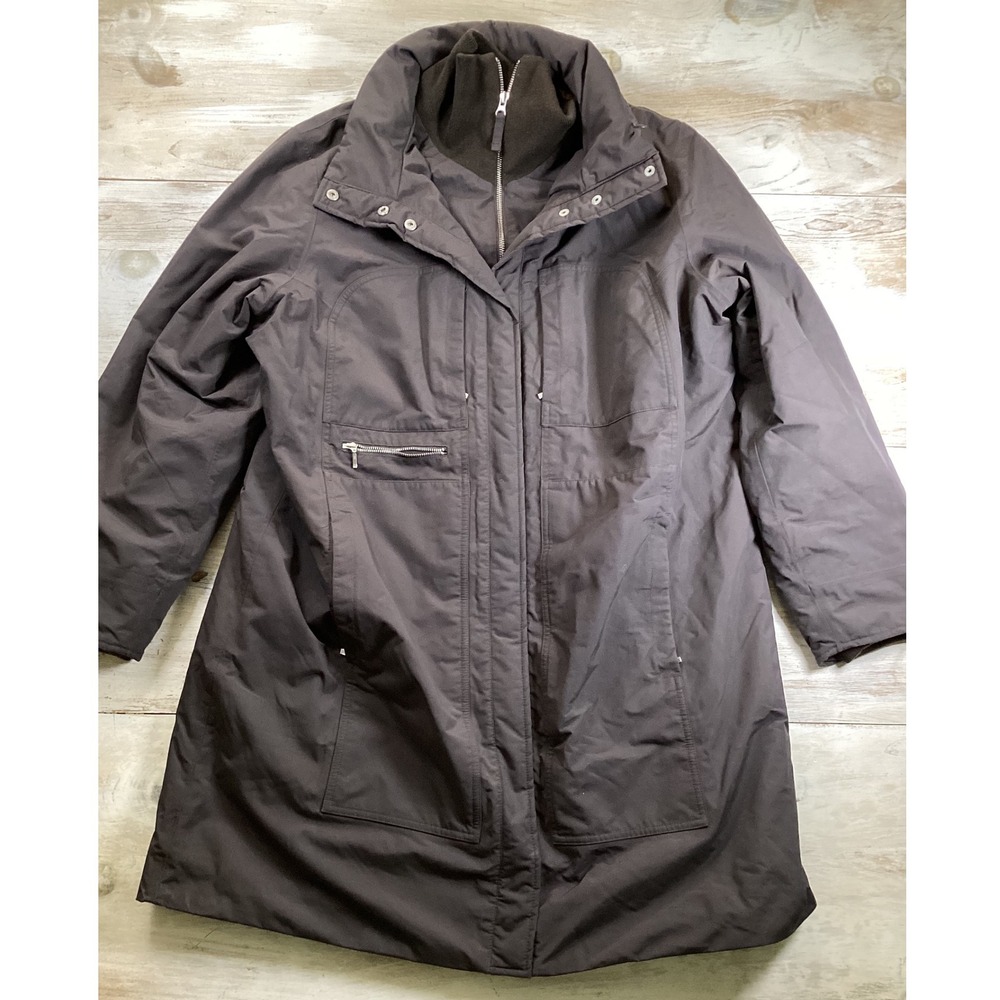 Lands End 1X Womens Dark Brown‎ Quilted Lined Hooded Parka Coat Water Resistant